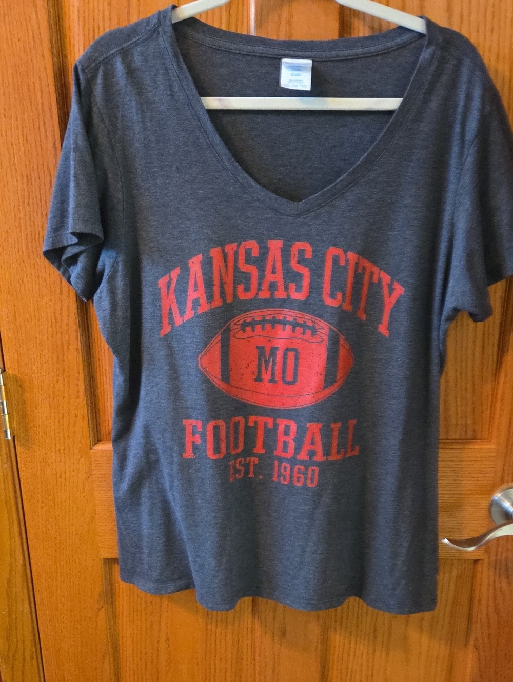 Kansas City Football Womens' Gray Tee with Red Logo